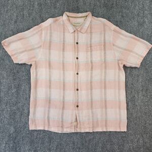Tommy Bahama Shirt Mens XL Plaid Linen Camp Loop Collar Coconut Buttons Sur Mer